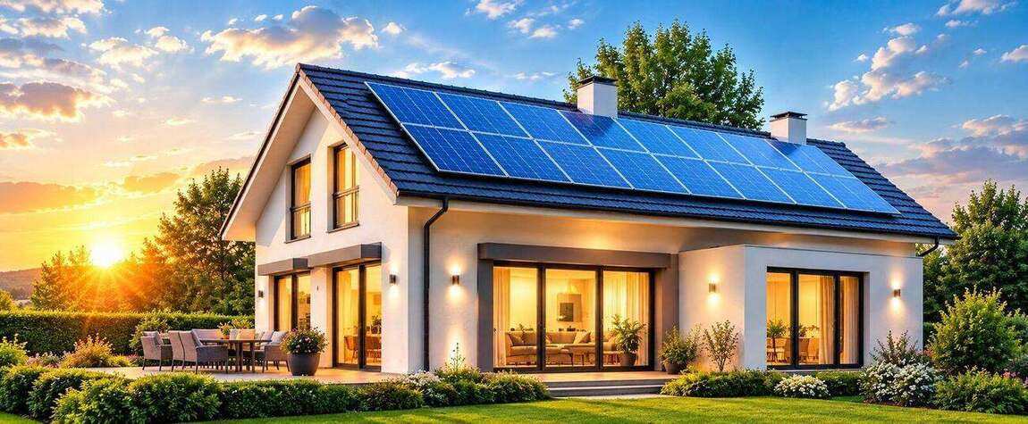 Modern home powered by rooftop solar panels